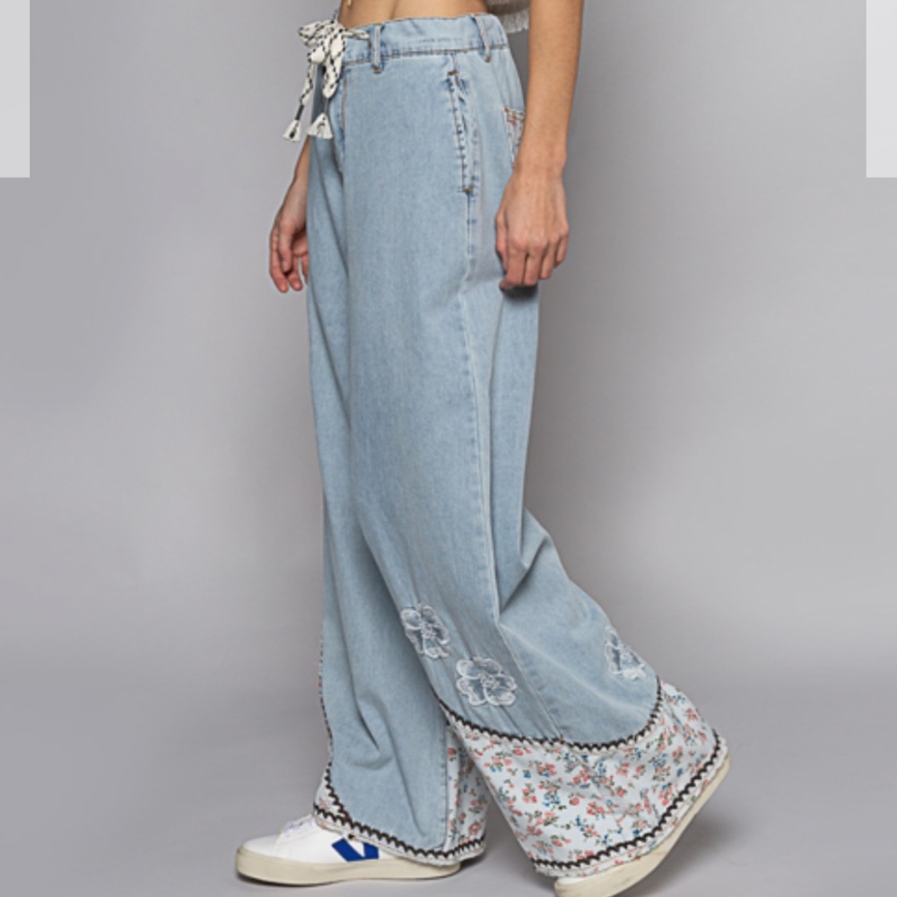 ☀️POL “ Nantucket 2 “ POL Denim Patchwork Flare Jeans Relaxed Fit Lightweight 12 - Picture 3 of 12